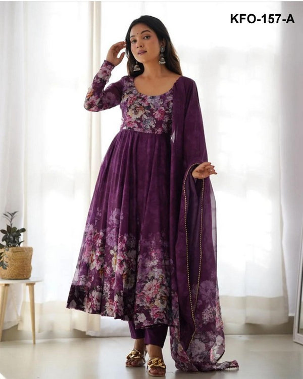 Women's Georgette Digital Printed Fabulous Extra Ordinary Trendy Beautiful Gown With Dupatta XS TO 10XL