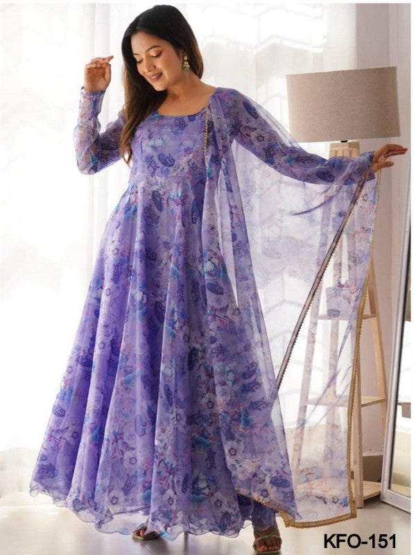 Women's Georgette Greenish Flower Digital Printed Fabulous Extra Ordinary Trendy Beautiful Gown With Dupatta XS TO 10XL