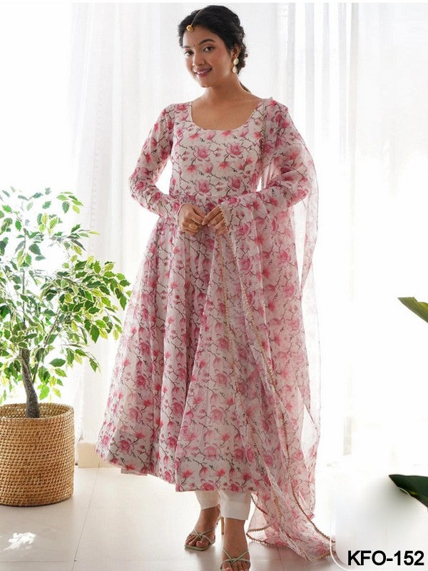 Women's Georgette Greenish Flower Digital Printed Fabulous Extra Ordinary Trendy Beautiful Gown With Dupatta XS TO 10XL