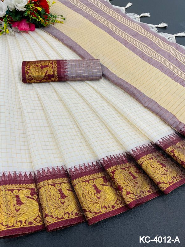 Classic Patterns Mercerised Soft Silk Sarees with Checks Design