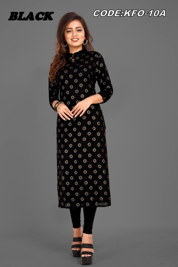 Radiant Elegance Golden Printed Rayon Kurti XS TO 10XL