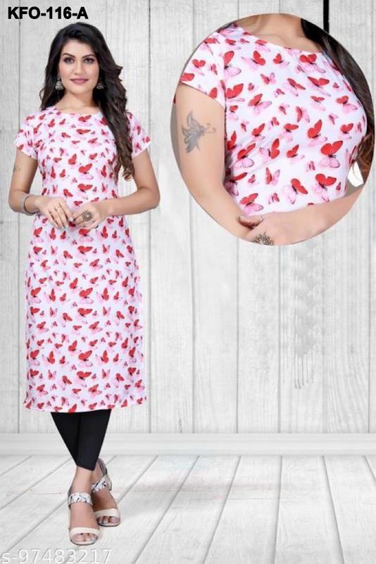 Graceful Butterflies Crepe Kurti for Daily Wear