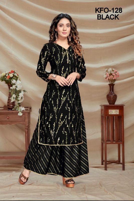 Elegant Shine: Foil Print Kurti and Palazzo Set XS TO 10XL