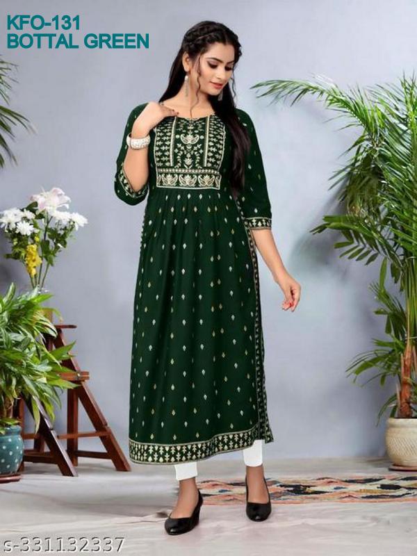 Modern Radiance Foil Print Kurti with Frontline Design XS TO 10XL