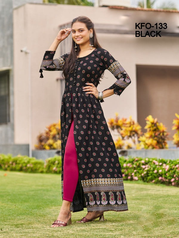 Modern Radiance Foil Print Kurti with Frontline Design XS TO 10XL