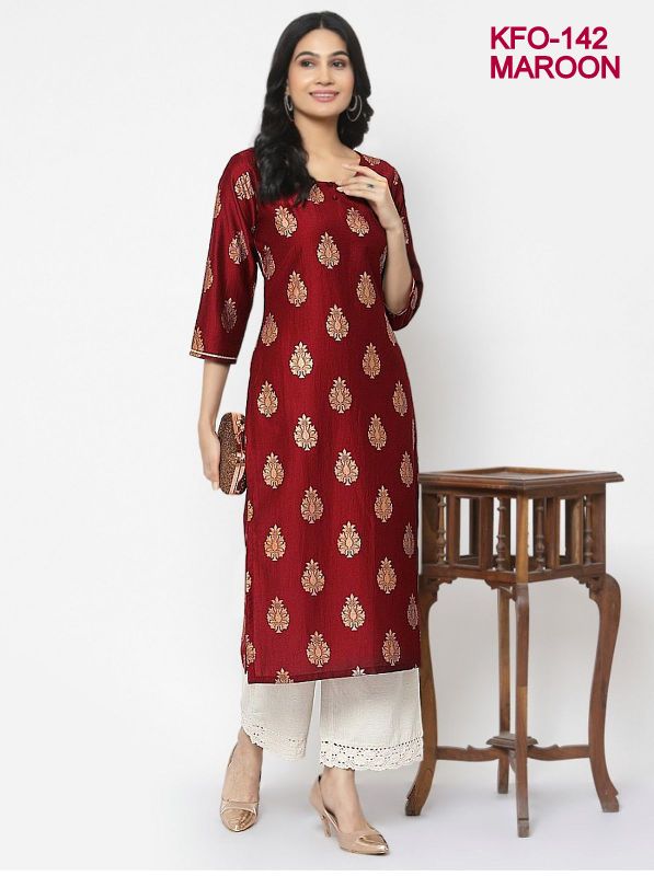 Radiant Festivity Gold Foil Print Kurti XS TO 10XL