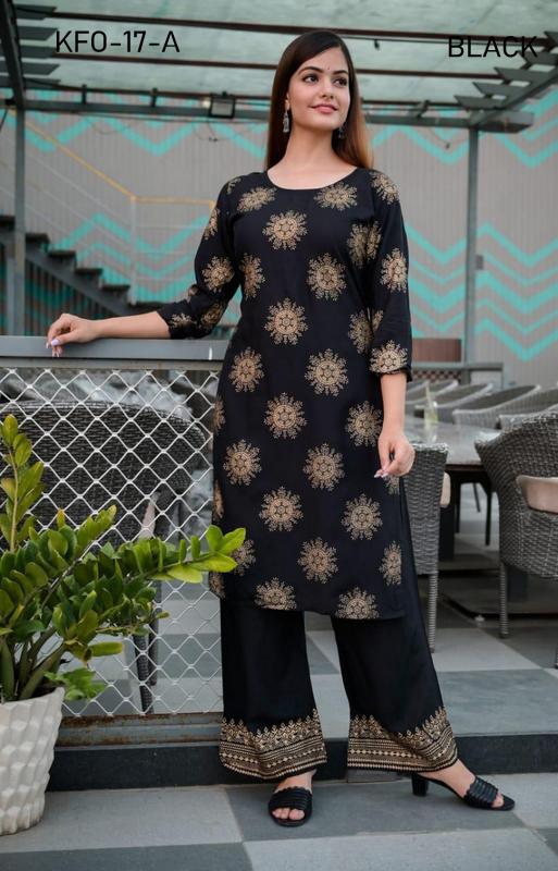 Opulent Shine Rayon Kurti and Palazzo Combo with Golden Prints XS TO 10XL