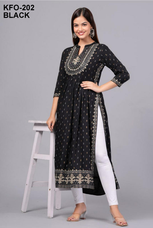 (XS to 10XL) Women's Slit Cut Kurti with Foil Print – Multicolor Elegance (5 Shades)*