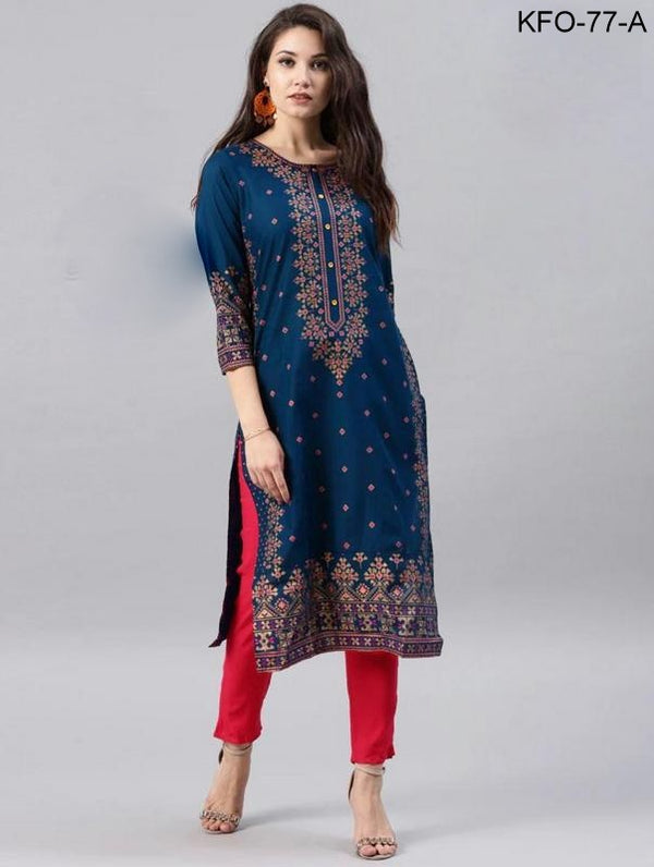 Glittering Comfort Everyday Foil Kurti XS TO 5XL