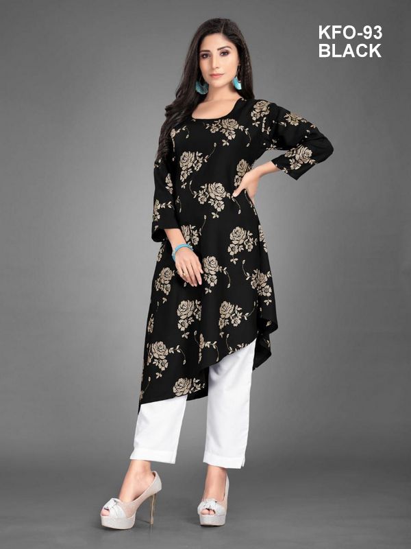 Floral Shine Rose Foil Print Kurti and Palazzo Ensemble XS TO 10XL