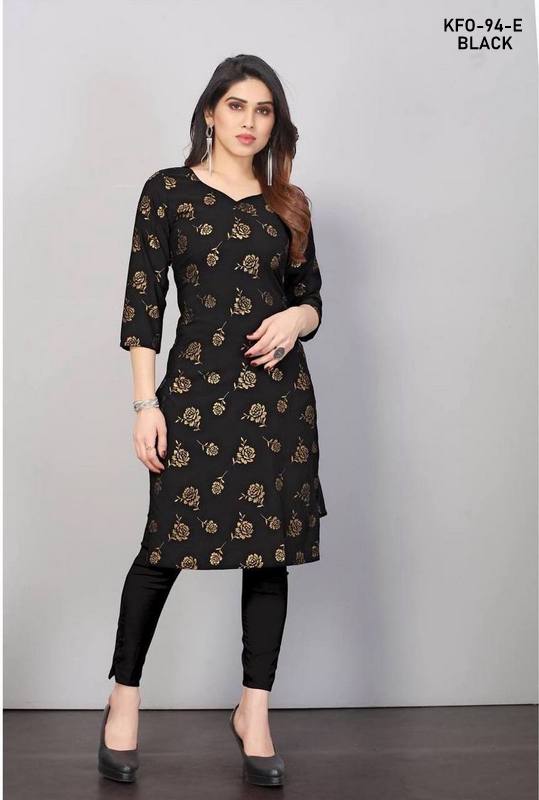 Gleaming Elegance Foil Print Rayon Kurti with Straight Cut XS TO 10XL