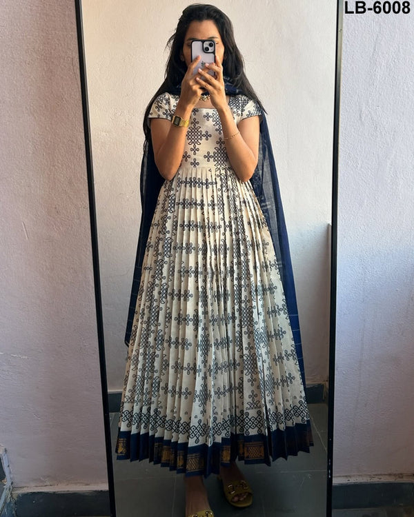 Vibrant Rangoli Print Gown & Dupatta Set Festive Ready
